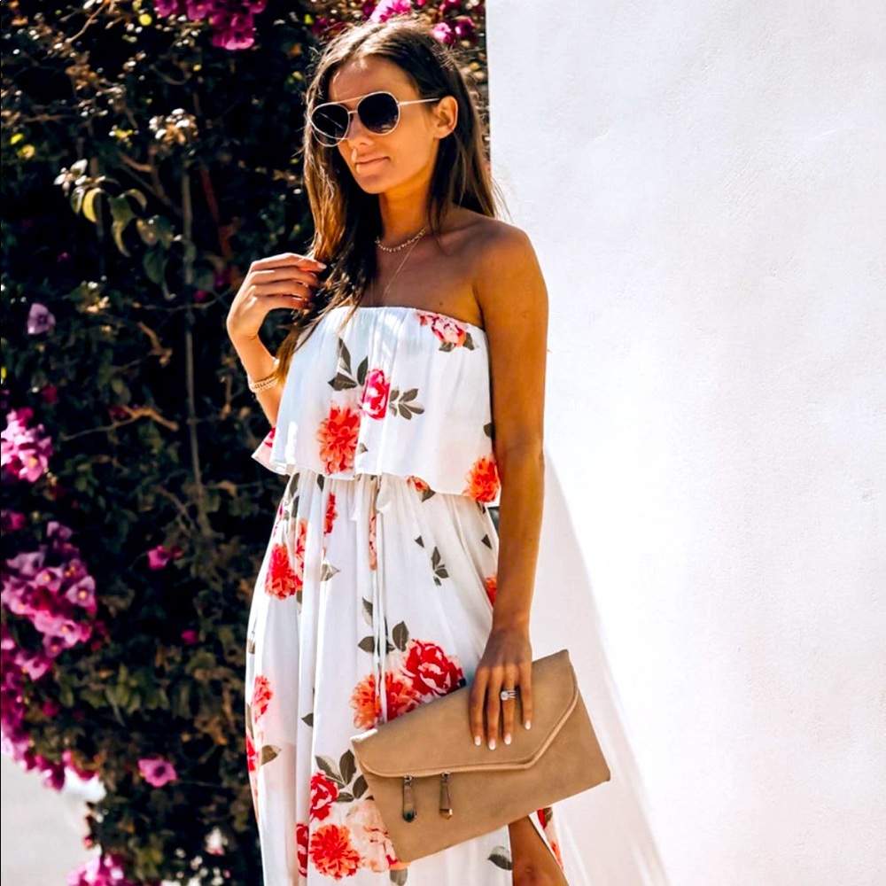 Strapless Floral Maxi Dress.